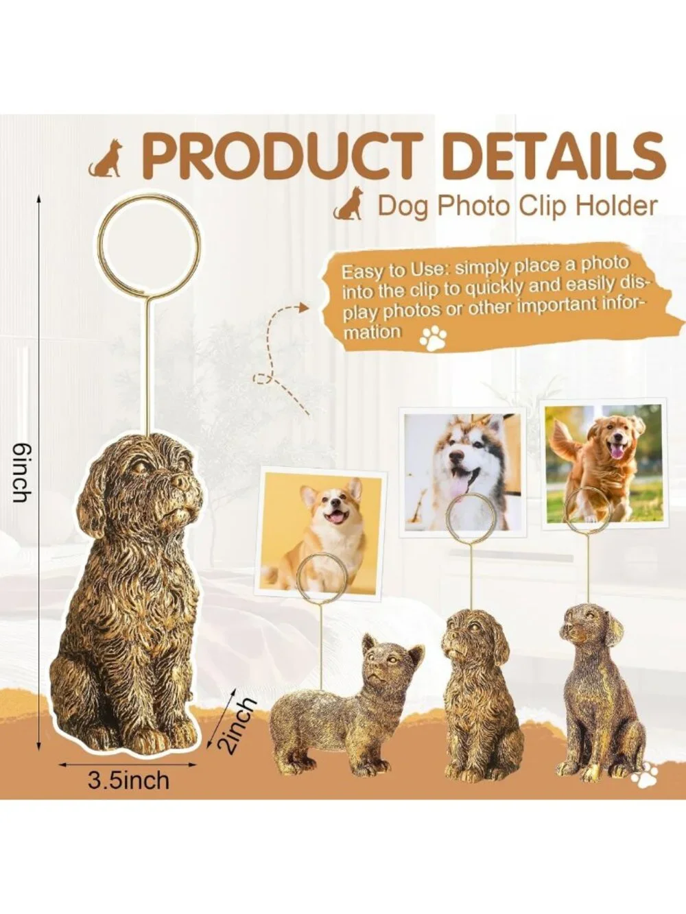 Set of 3 Resin Animal Photo Clip Holders - Pet Shape Picture Frames for Desk